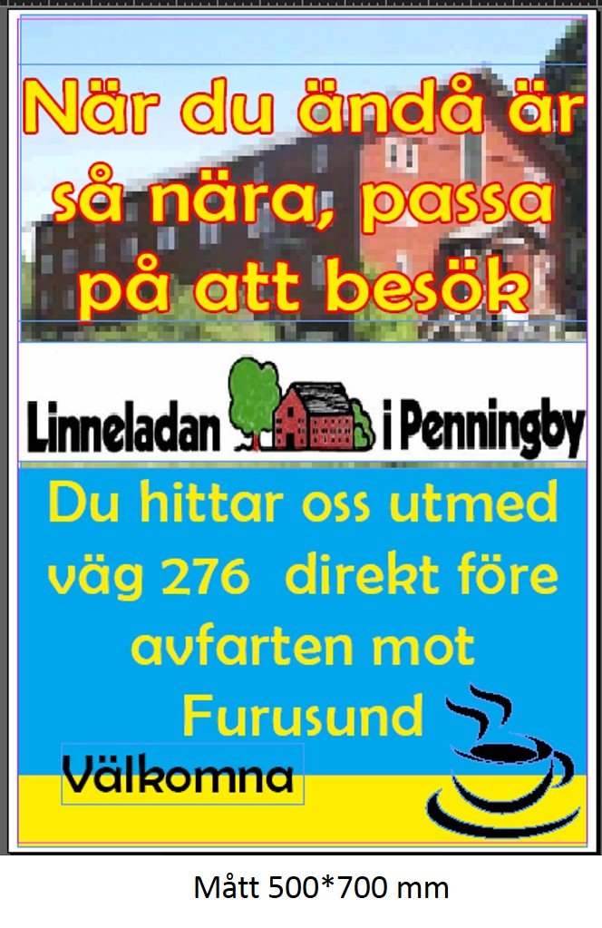 Vägvisande affisch 50x70 cm för Linneladan i Penningby – affischer
