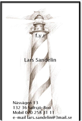 Visitkort med fyrsillustration för Lars Sandelin – grafisk design