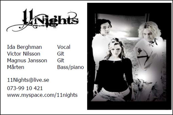 Visitkort för musikgruppen 11Nights – visitkortdesign