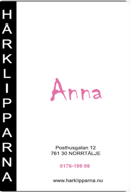 Visitkort för Hårklipparna Anna i Norrtälje – visitkortdesign