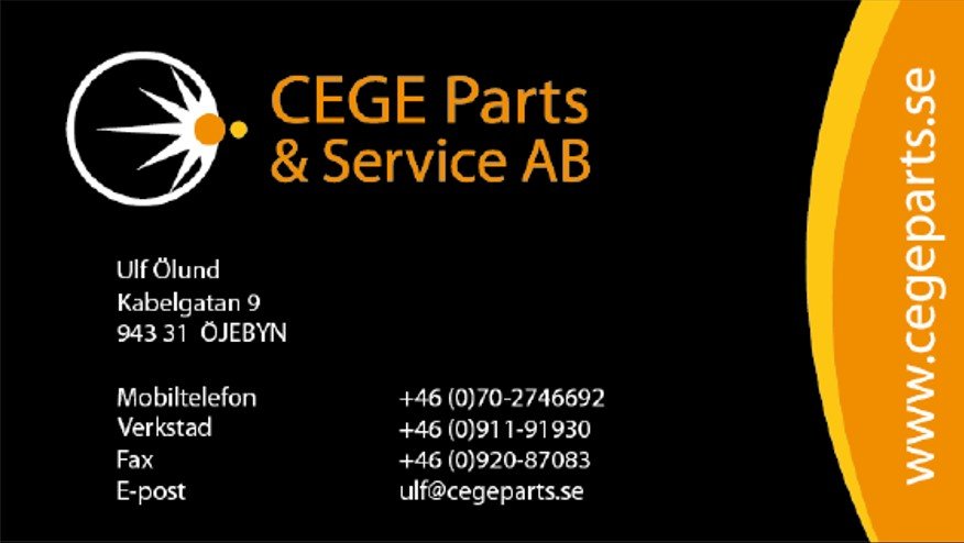 Visitkort för CEGE Parts & Service AB – visitkort Öjebyn