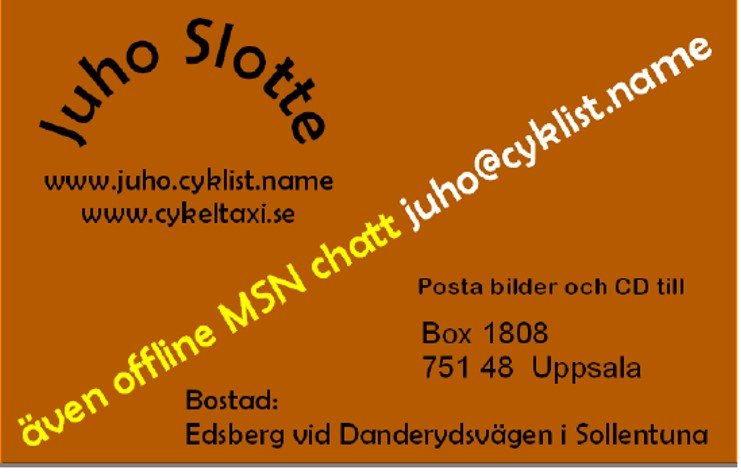 Visitkort för Juho Slotte cyklist – visitkort Uppsala