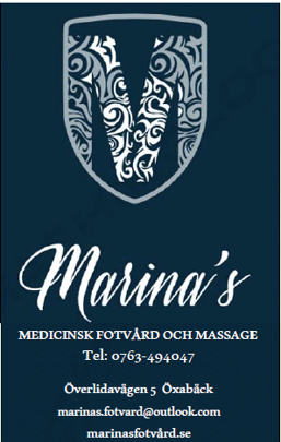 Visitkort för Marina's Medicinsk Fotvård och Massage – visitkort Halland